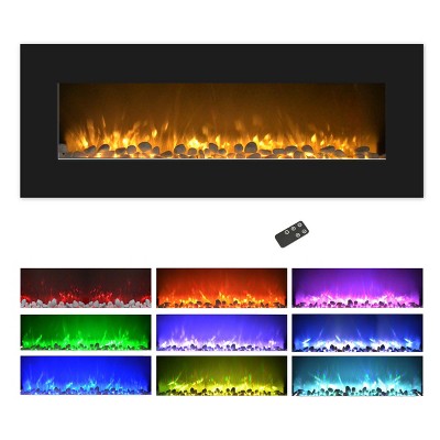 Hastings Home 50-Inch Wall Mounted LED Electric Fireplace – Black