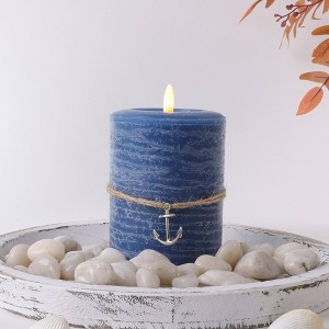 LumiPur 3.5"x5"  Signature Coastal Collection Flameless LED Wax Pillar Candle Steel Blue - 1 of 4