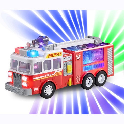 SYNCFUN Toddler Fire Truck Toy with Mode Switch Volume Control Bump and Go Fire Engine Trucks Boys Girls Firetruck Kids Birthday