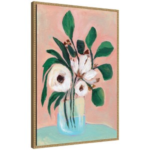Kate & Laurel All Things Decor 23"x33" Sylvie Beaded Framed Wall Art Blush in Bloom Framed Canvas by Nikita Jariwala Natural - 1 of 4