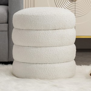 VisioGear Round Ottoman, Soft Velvet Round Ottoman Footrest Stool for Living Room, White, 16.93"*16.93"*18.5" - 1 of 4