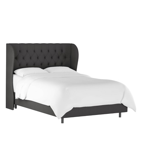 Tufted Wingback Bed Dark Gray Velvet, King Size Wingback Upholstered Bed