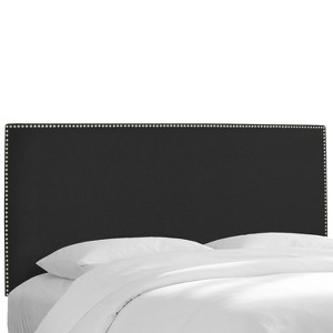 Queen Arcadia Nailbutton Headboard Linen Black with Pewter Nail Buttons - Skyline Furniture
