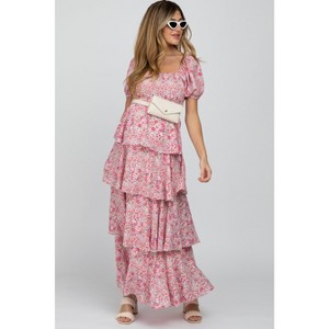 PinkBlush Pink Floral Square Neck Ruffle Layered Maternity Maxi Dress - 1 of 4