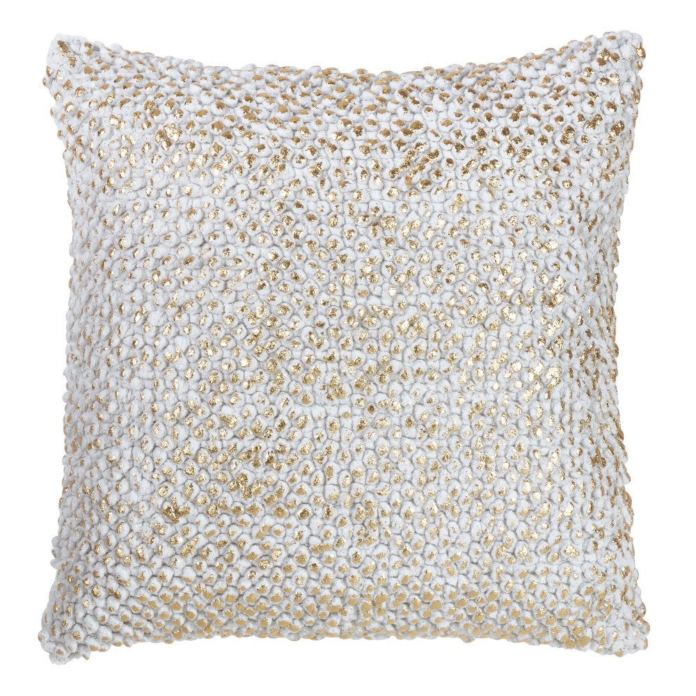 Photos - Pillow 18"x18" Foil Printed Pom-Pom Square Throw  Gold - Saro Lifestyle