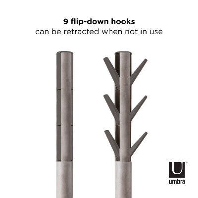 Gray Rubberwood Modern Freestanding Coat Rack with 9 Hooks