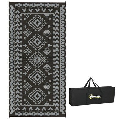 Outsunny Outdoor Patio Rug, Large Camping Carpet with Carrying Bag, Waterproof Plastic Straw, Reversible, Rhombus Patchwork
