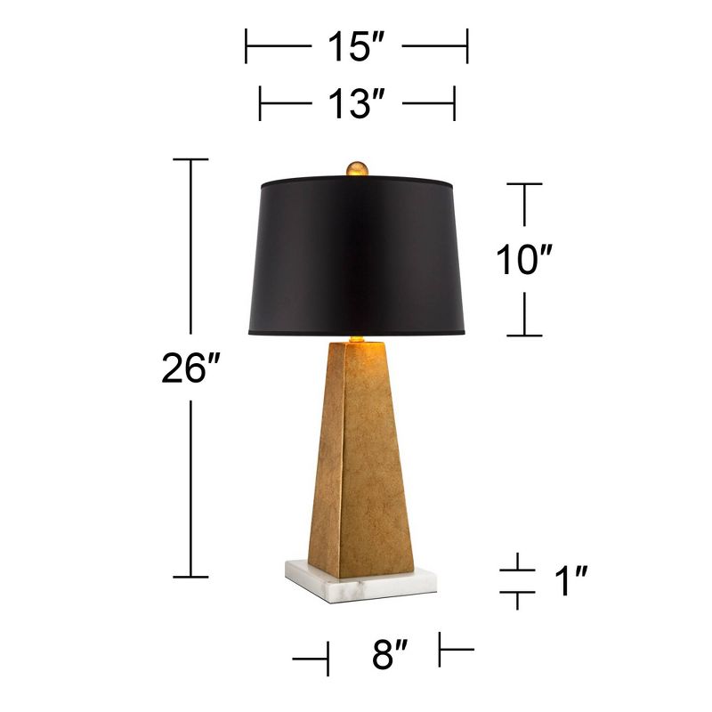 Possini Euro Design Obelisk Modern Table Lamp with Square White Marble Riser 26" High Gold Leaf Drum Shade for Bedroom Living Room Bedside Home Kids, 4 of 9
