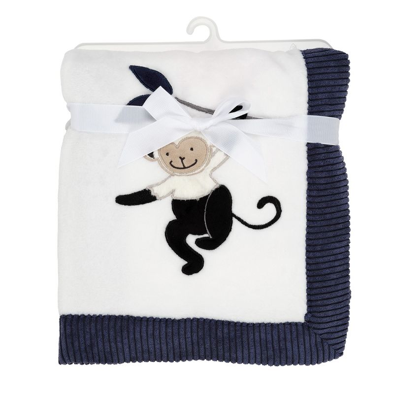Lambs & Ivy Jungle Party White/Navy Monkey Soft Fleece Baby Blanket, 4 of 8