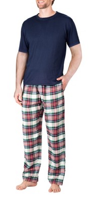 Sleephero Men's Short Sleeve Flannel Pajama Set Dark Navy Tartan Plaid  Small : Target