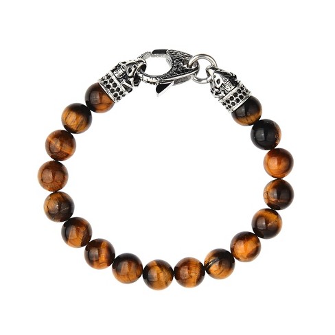 Men's Steel Art Black Lava And Brown Tiger Eye Beads Beaded Bracelet (8.5)  : Target