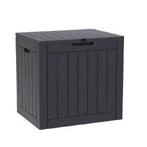 Dolonm 30 Gallon Deck Box, Outdoor Storage Box, with Lockable Lid & Woodgrain Design - All-Weather Resistant,Black - 1 of 1