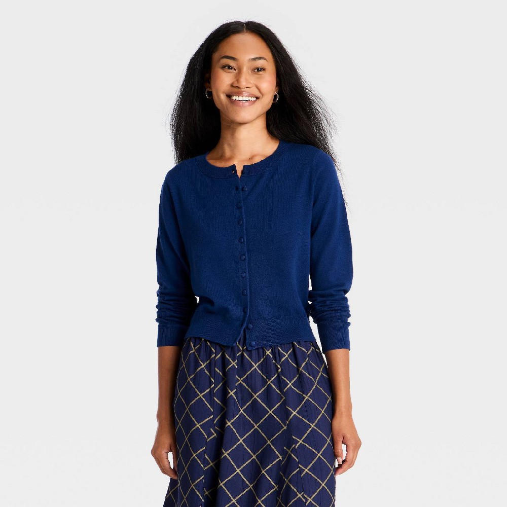 Women's Button-Up Sweater Cardigan - A New Day™ Blue M