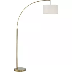 360 Lighting Mid Century Modern Arc Floor Lamp 72" Tall Brass Metal White Drum Shade for Living Room Reading House Bedroom Home Office