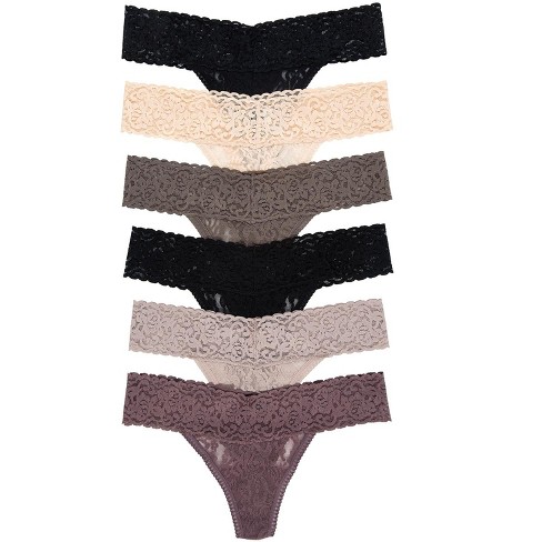 Felina Women's Stretchy Lace Low Rise Thong - Seamless Panties (6-pack)  (black Mink Neutrals, M/l) : Target