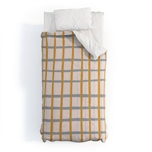 Deny Designs 2pc Twin/Twin Extra Long Menina Lisboa Striped Comforter and Pillow Sham Set Blue/Yellow: Abstract Pattern, Non-Woven Fabric - 1 of 4