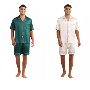 INSPIRE CHIC Men's 2 Pack Satin Pajamas Set Classic Short Sleeve Loungewear - 1 of 4