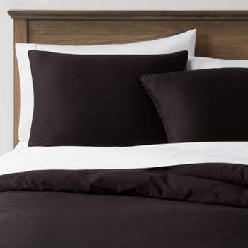 3pc Full/Queen Washed Cotton Sateen Duvet Cover and Sham Set Black - Threshold™