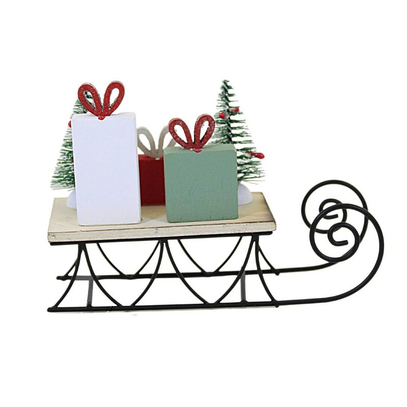 Option 2 3.75 In Holiday Wood Sleigh Trees Gifts Figurines, 3 of 4