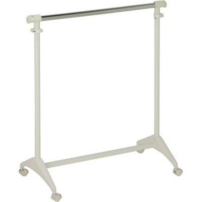 Adjustable Height Chrome and White Rolling Clothes Rack