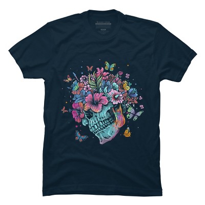 Men's Design By Humans Floral Butterfly Skull Funny Halloween Costume Hippie Flower By JeilJersey T-Shirt