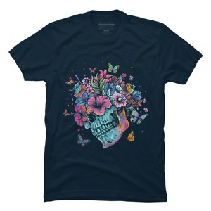 Men's Design By Humans Floral Butterfly Skull Funny Halloween Costume Hippie Flower By JeilJersey T-Shirt - 1 of 4
