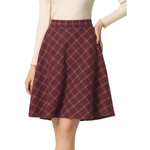 INSPIRE CHIC Women's Christmas Plaids Vintage Tartan Elastic Waist Knee Length A-Line Skirt - 1 of 4