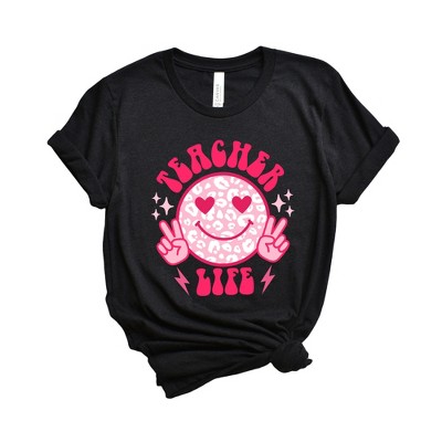 Simply Sage Market Women's Teacher Life Leopard Smiley Face Short Sleeve Graphic Tee