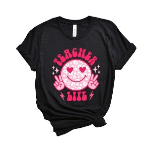 Simply Sage Market Women's Teacher Life Leopard Smiley Face Short Sleeve Graphic Tee - 1 of 2
