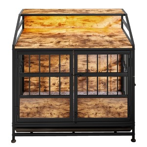 Gulches Brown Large Wooden Dog Crate Furniture with Double Doors and Storage - 1 of 4