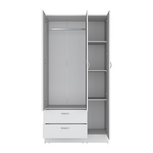 SEVOBAL Armoires Three Door Mirrored Armoire with Two Drawers Shelves and Hanging Rod for Bedroom and Closet Storage , White, 19.7"*35.4"*71.1" - 1 of 4