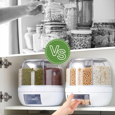 Aeelleea Rotating Rice Dispenser, 6-Grid Cereal & Grain Storage Bin, One-Click Dispensing Food Container, Airtight Moisture-Proof Kitchen Organizer Small — фото 3