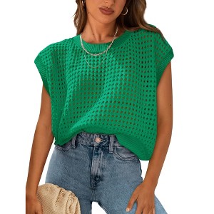 Women's Crochet Hooded Sleeve Pullover Sweater Cozy Knit Casual Tops for Daily Wear - 1 of 4