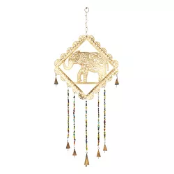 29" x 14" Eclectic Metal Elephant Windchime with Beaded Strands Gold - Olivia & May