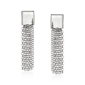 Ross-Simons Italian Sterling Silver Square-Top Fringe Drop Earrings - 1 of 3