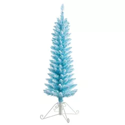 4ft Pre-Lit Flocked Fir Artificial Christmas Tree Cotton Candy Blue - Haute Décor
