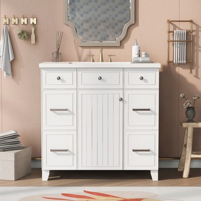 36 Contemporary Bathroom Vanity With Top Sink, 2 Soft Close Doors, And 6  Drawers, Gray - Modernluxe : Target