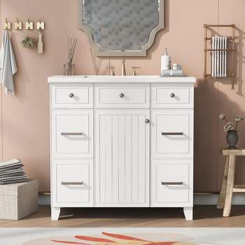 36" Bathroom Vanity Cabinet with Sink, Soft Close Doors and Drawers, White - ModernLuxe