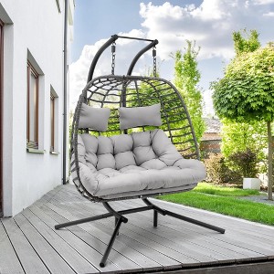 Brafab 2 Person Outdoor Egg Swing Chair with Cushions, Hanging Patio Chair for Garden or Balcony - 1 of 4