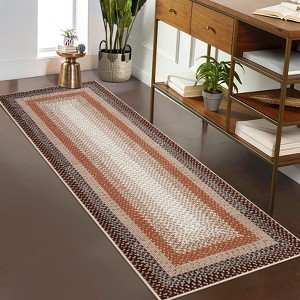 Indoor Modern Machine Washable Geometric Bordered Area Rugs - Soft Non Slip Floor Carpet for Home Office - 1 of 4