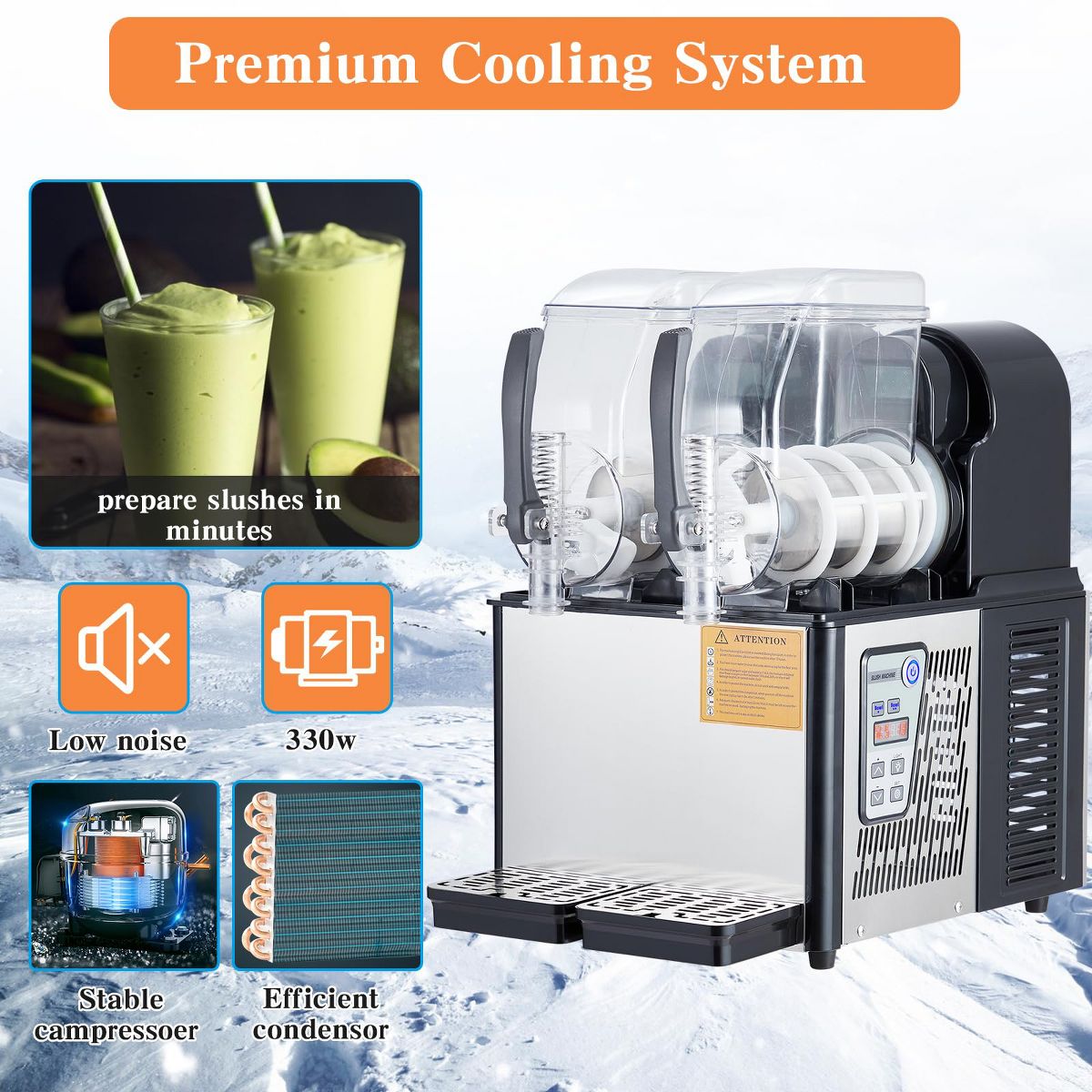 High-Capacity Dual-Tank Frozen Drink Maker, Self-Cleaning Stainless Steel Slushie Machine for Cafes Bars Restaurants - thumbnail 5