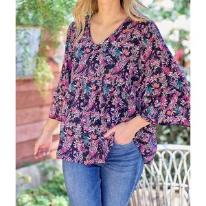 Women's Floral Babydoll Bell Sleeve Top - Hailey & Co - 1 of 2