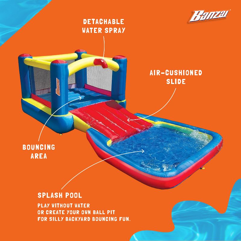 Banzai Bounce N Splash Outdoor Water Park Aquatic Activity Play Center with Slide, Grounding Stakes, Pump Included, and Portable Travel Storage Bag, 4 of 8