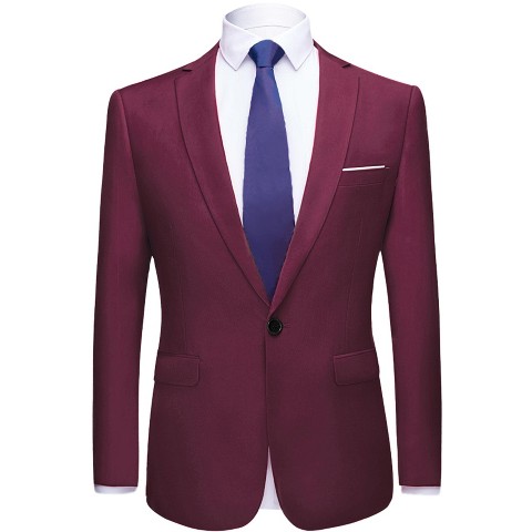 Lars Amadeus Men's Dress Slim Fit Single Breasted One Button Prom Suit Sports Blazer Burgundy X-Large