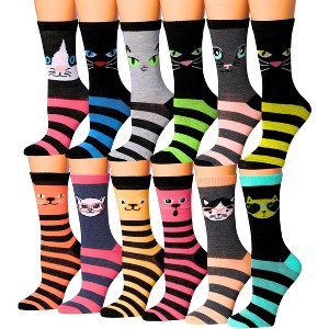 Tipi Toe Women's 12 Pairs Lightweight Colorful Whisker Stripes Patterned Crew Socks - 1 of 1