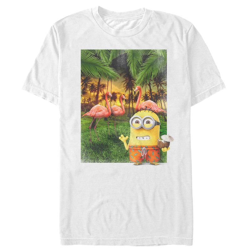 Men's Despicable Me Minion Flamingo Vacation T-Shirt, 1 of 5