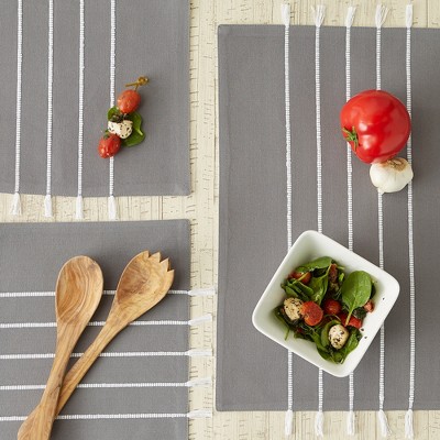 Gray and White Striped Cotton Tassel Placemats Set of 4