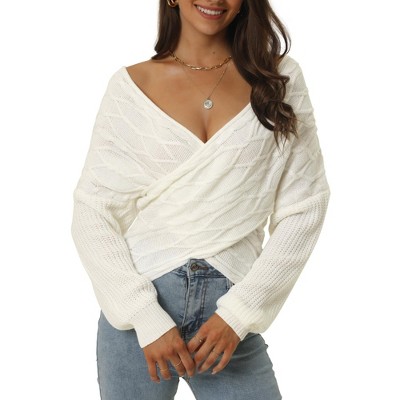 Cross wrap clearance off shoulder jumper