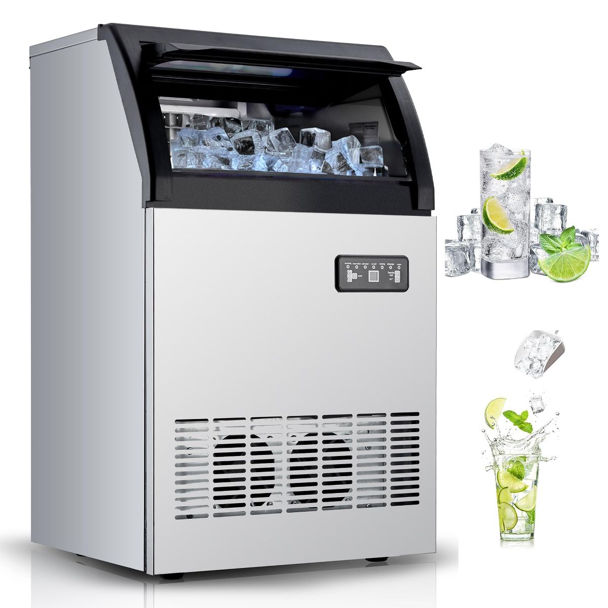 Commercial Ice Maker Machine – 100Lbs/24H, Under Counter Stainless Steel, 33Lbs Storage Bin, Dual Water Supply for Home, Restaurant, Coffee Bar - thumbnail 8