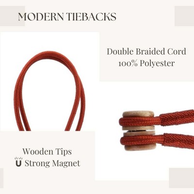 Terracotta Double Braided Magnetic Curtain Tiebacks with Wooden Tips